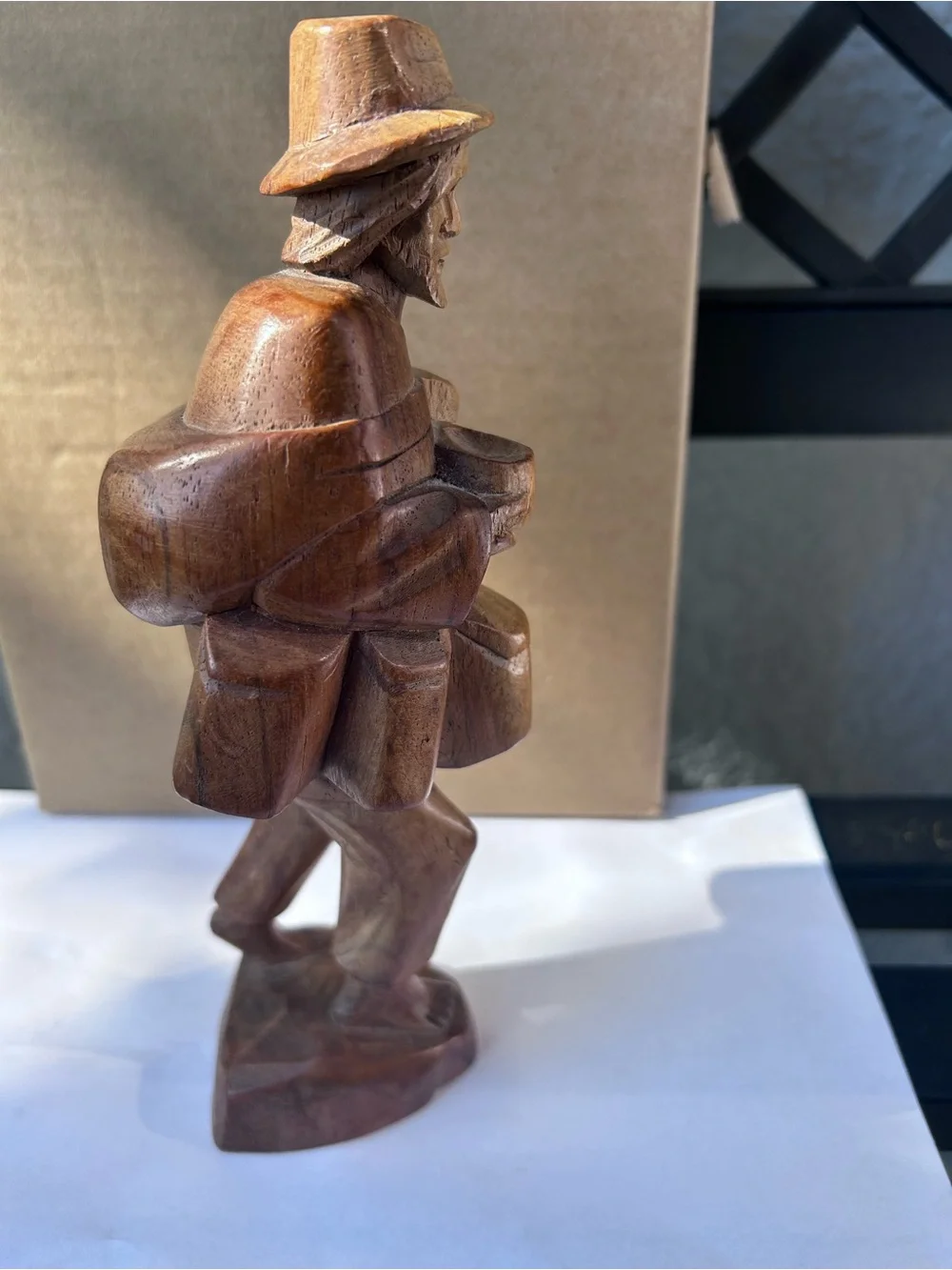 Signed Mid Century Ecuador Colombia Wood Carving Man Statue Artisan